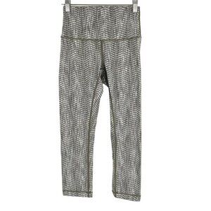 Lululemon Wunder Under Crop High Rise Leggings Green‎ Print Women's Size 4